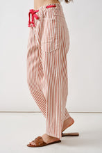 Rust Stripe Barrel Denim Pants With Eyelet Waist