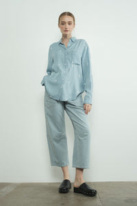 Stripe Denim Barrel Denim Pants With Eyelet Waist