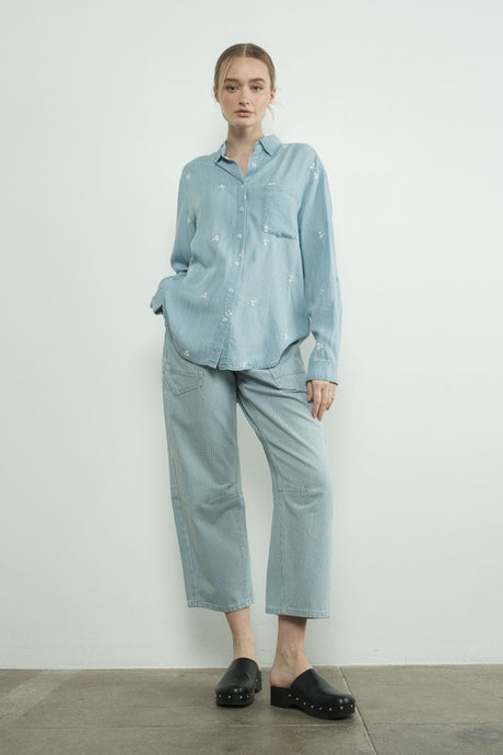 Stripe Denim Barrel Denim Pants With Eyelet Waist