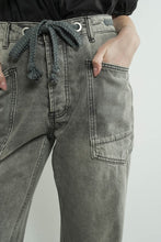 Grey Wash Barrel Denim Pants With Eyelet Waist