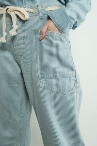 Stripe Denim Barrel Denim Pants With Eyelet Waist