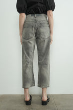 Grey Wash Barrel Denim Pants With Eyelet Waist