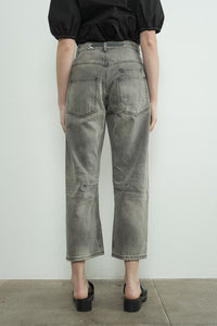 Grey Wash Barrel Denim Pants With Eyelet Waist