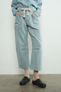 Stripe Denim Barrel Denim Pants With Eyelet Waist