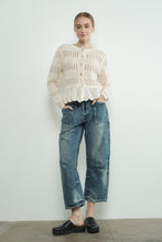 Medium Wash Barrel Denim Pants With Eyelet Waist