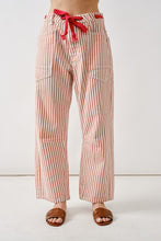 Rust Stripe Barrel Denim Pants With Eyelet Waist