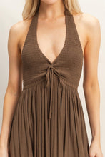 Chocolate Halter Neck Smocked Maxi Dress