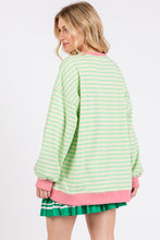 Green/Ivory/Pink Striped Pickleball Print Sweatshirt