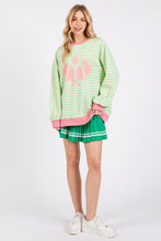 Green/Ivory/Pink Striped Pickleball Print Sweatshirt