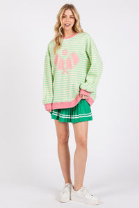 Green/Ivory/Pink Striped Pickleball Print Sweatshirt