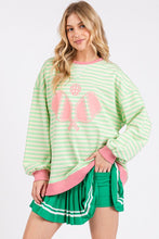 Green/Ivory/Pink Striped Pickleball Print Sweatshirt