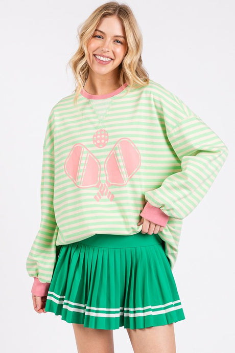 Green/Ivory/Pink Striped Pickleball Print Sweatshirt
