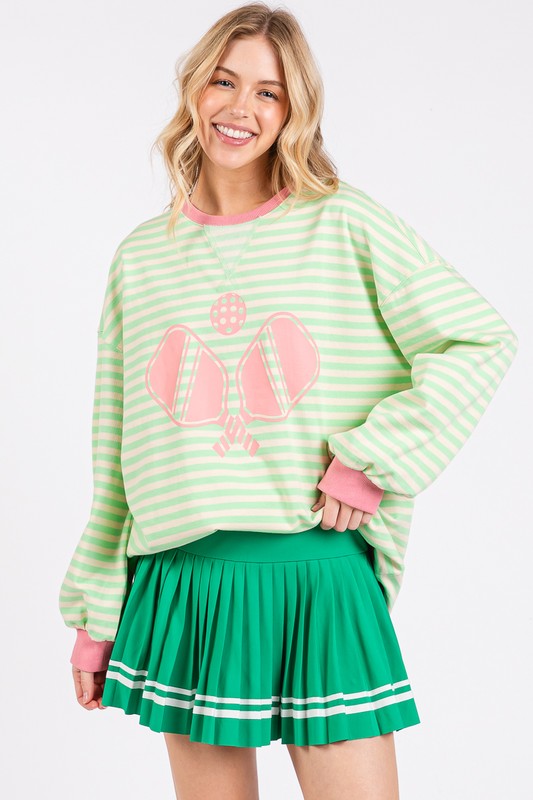Green/Ivory/Pink Striped Pickleball Print Sweatshirt