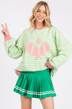 Green/Ivory/Pink Striped Pickleball Print Sweatshirt