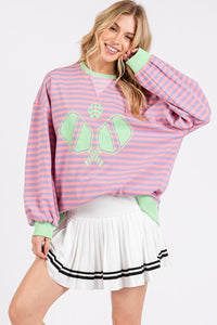 Pink/Lilac/Green Striped Pickleball Print Sweatshirt