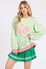 Green/Ivory/Pink Striped Pickleball Print Sweatshirt
