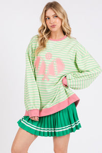 Green/Ivory/Pink Striped Pickleball Print Sweatshirt