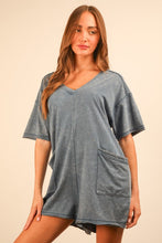 Denim Mineral Washed Oversized Casual Knit Romper