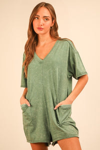 Sage Mineral Washed Oversized Casual Knit Romper