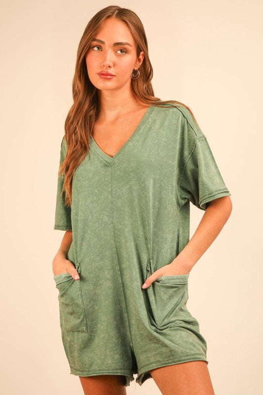 Sage Mineral Washed Oversized Casual Knit Romper