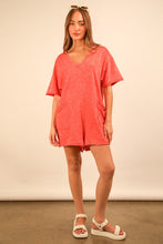 Coral Mineral Washed Oversized Casual Knit Romper