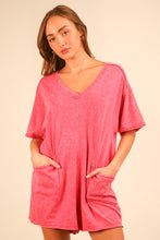 Pink Mineral Washed Oversized Casual Knit Romper