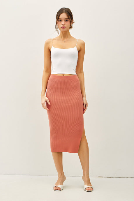 Apricot Bodycon Midi Sweater Skirt