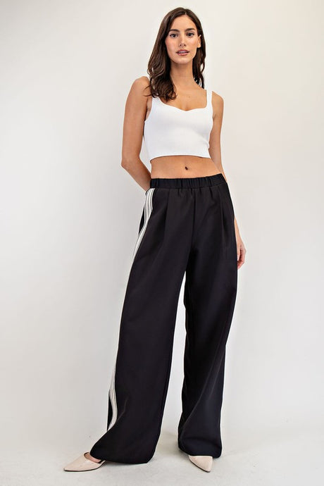 Black Side Track Straight Leg Pants