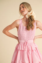 Pink Multi Striped Tiered Ruffle Midi Dress