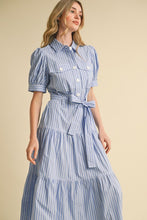 Azure White Stripe Shirt Midi Dress
