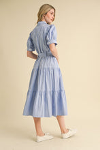 Azure White Stripe Shirt Midi Dress