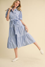 Azure White Stripe Shirt Midi Dress