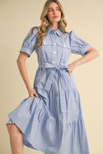 Azure White Stripe Shirt Midi Dress