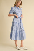 Azure White Stripe Shirt Midi Dress