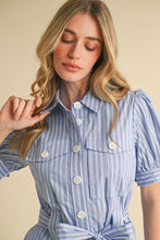 Azure White Stripe Shirt Midi Dress