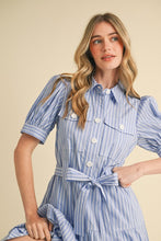 Azure White Stripe Shirt Midi Dress