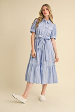 Azure White Stripe Shirt Midi Dress