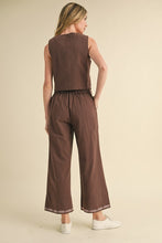Mocaccino Embroidered Vest And Wide Leg Pants Set