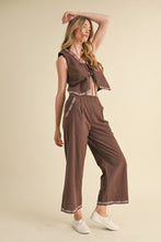 Mocaccino Embroidered Vest And Wide Leg Pants Set