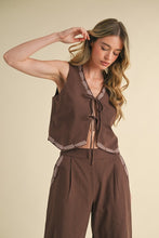 Mocaccino Embroidered Vest And Wide Leg Pants Set