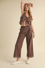 Mocaccino Embroidered Vest And Wide Leg Pants Set