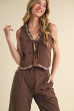 Mocaccino Embroidered Vest And Wide Leg Pants Set