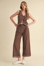 Mocaccino Embroidered Vest And Wide Leg Pants Set