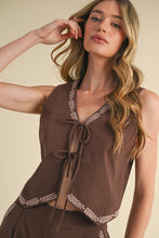 Mocaccino Embroidered Vest And Wide Leg Pants Set