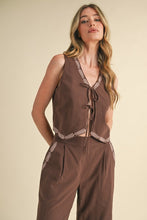 Mocaccino Embroidered Vest And Wide Leg Pants Set