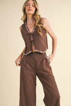 Mocaccino Embroidered Vest And Wide Leg Pants Set