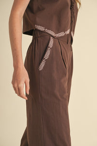 Mocaccino Embroidered Vest And Wide Leg Pants Set