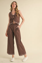 Mocaccino Embroidered Vest And Wide Leg Pants Set