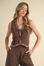 Mocaccino Embroidered Vest And Wide Leg Pants Set