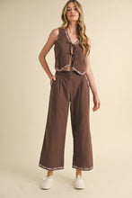Mocaccino Embroidered Vest And Wide Leg Pants Set